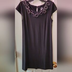 MSK Black Dress with Silver Embellished Neckline - Size 10